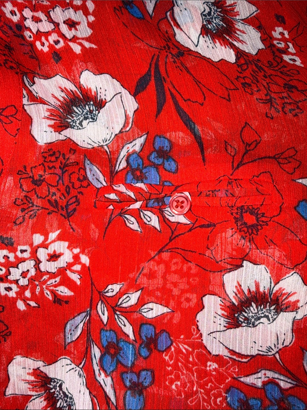 Kut from the Kloth Chiffon Floral V-Neck Blouse L Red - Picture 7 of 10